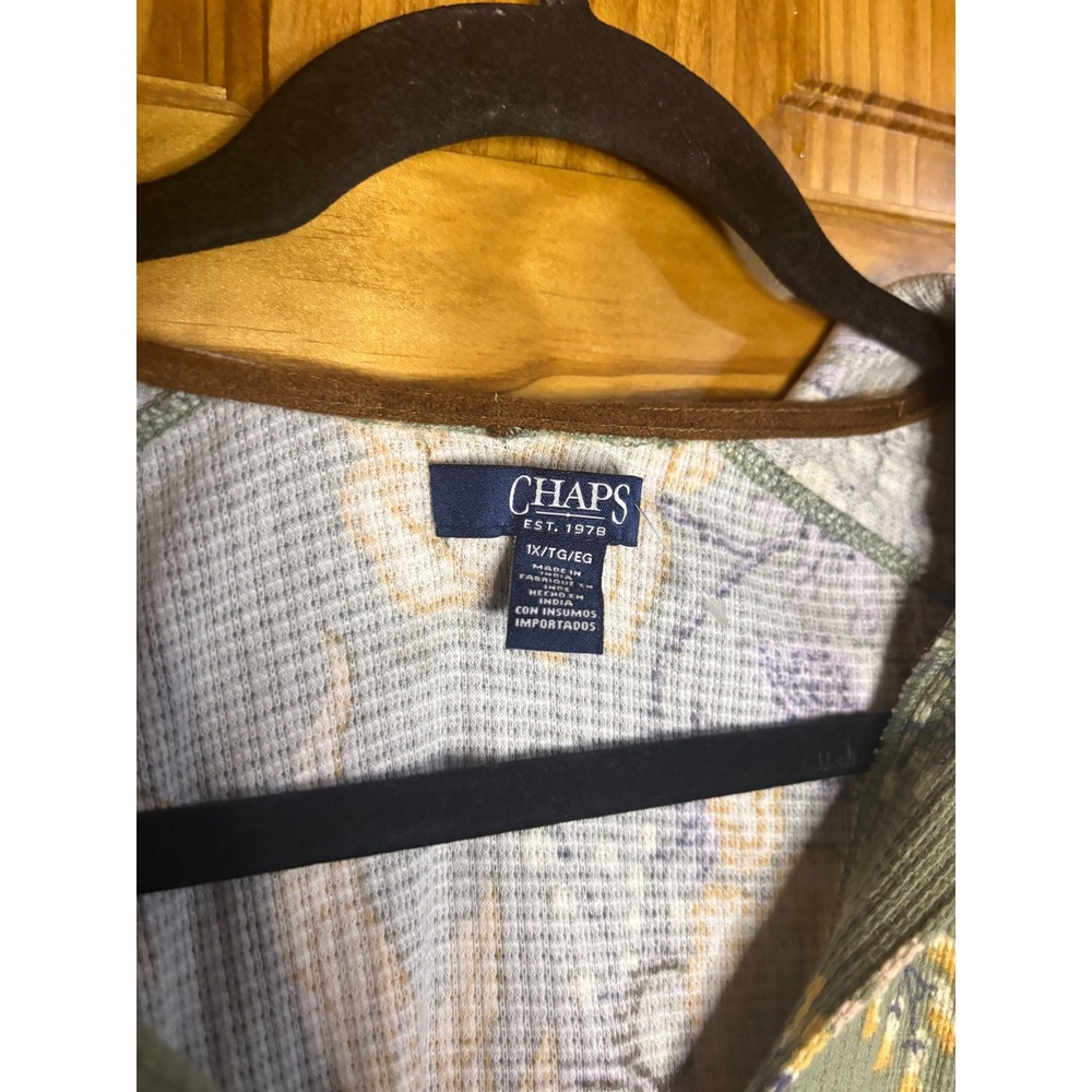 Chaps Womens Waffle Knit Hoodie Floral Sage Green 1X NWT - Picture 3 of 7